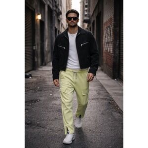 Guapi MMXV Stacked Track Pants Mens Lime Green Zipper Ankle Streetwear Excellent